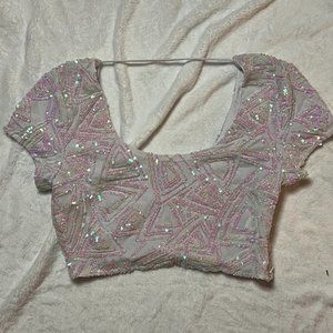 Tobi Short Sleeve Cropped Sequin Top